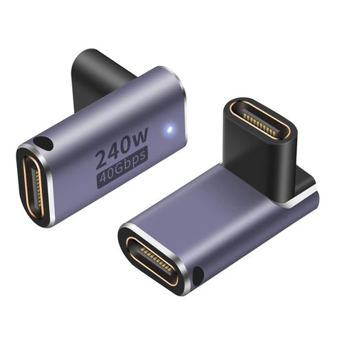 Strhowill 2 Pack USB 4.0 Type C Extension Adapter with LED Light, 240W Power 40Gbps Data 8K Video Adapter,for NS Phone Laptop(90 Degree Angle)