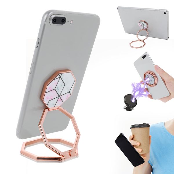 GEEHUA Phone Ring Holder Finger Kickstand, 360° Rotation Metal Cell Phone Stand Foldable Mobile Phone Back Grip Adjustable Phone Holder for Most Smartphones(Rose Gold)