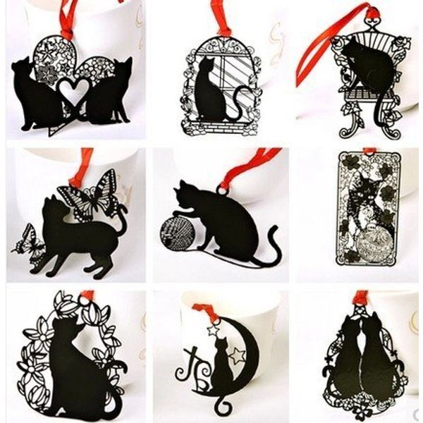 [Set of 9] Black Cat Stainless Steel Metal Bookmark Bookmark Lucky Cat