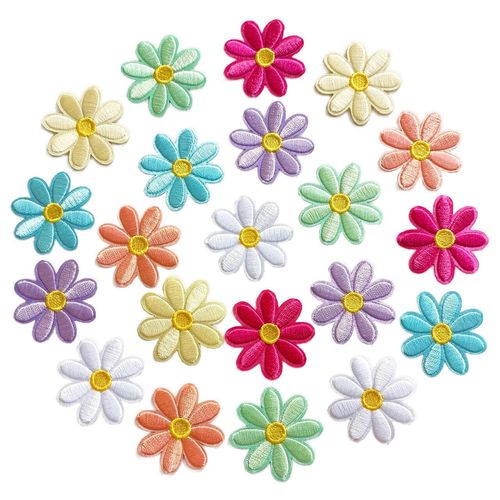 MISDONR 21Pcs Flower Iron On Patches, 7 Colors Cute Daisy Embroidered Appliques Patches for Backpacks, Clothes, Jeans, Hats, Shoes, Bags 1.57x1.57inch