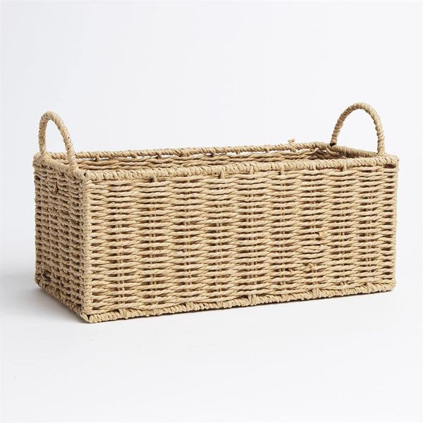 Swan household ® Lightweight Rope Basket With Handle For Bathroom Rectangular Storage Baskets (brown)
