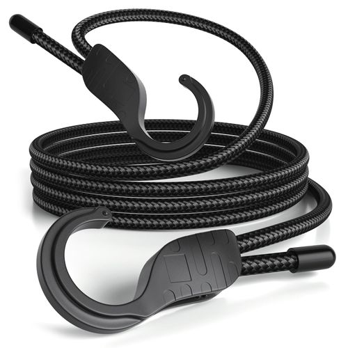 Buvcnsy 60" Adjustable Bungee Cords with Hooks, Heavy Duty Outdoor 6 Pack Black, Length-Adjustable Design (7"-60"), UV-Resistant Elastic Straps for Cargo, Camping, Tents, Bikes, Luggage, etc