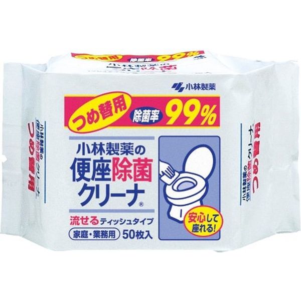 Kobayashi Pharmaceutical Toilet Seat Disinfecting Cleaner, Flushable Sheet Type, Refill, 50 Sheets