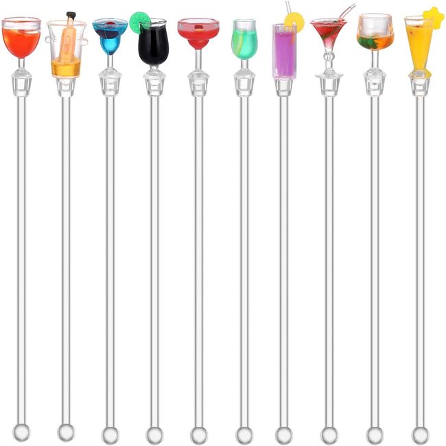 OUNONA 10pcs Long Stirring Cocktails Stirring Sticks for Home Hotel Restaurant Bar Cafe Random Color