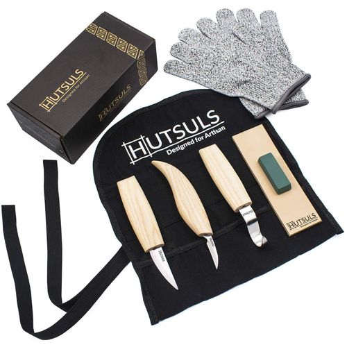 Hutsuls Wood Whittling Kit for Beginners - Razor Sharp Wood Carving Knife Set in Beautifully Designed Gift Box, Whittling Knife for Kids and Adults (8 Pieces)