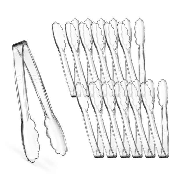 [Clear Tongs 7.5'' Inches] Plasticpro 7.5'' Serving Tongs Heavy Duty Reusable Kitchen and BBQ Clear Serving Tong for party's, Caterings, Events, Buffet, Weddings, And every Day use Pack of 12