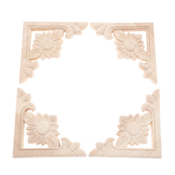 MUXSAM Wood Carved Mouldings Decal Corner Onlay Applique 4pcs Frame Furniture Wall Unpainted for Home Cabinet Door Decor Craft 9x9cm