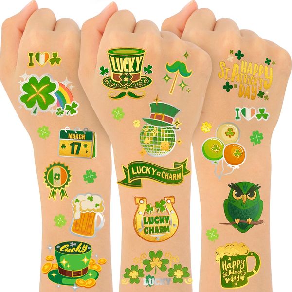 Konsait St Patricks Day Tattoos Temporary Tattoo Kids Shamrock Tattoo Stickers Fake Tattoos Irish Parade Green St Patricks Day Party Favors St Patricks Day Accessories Face Tattoos for Kids Adult