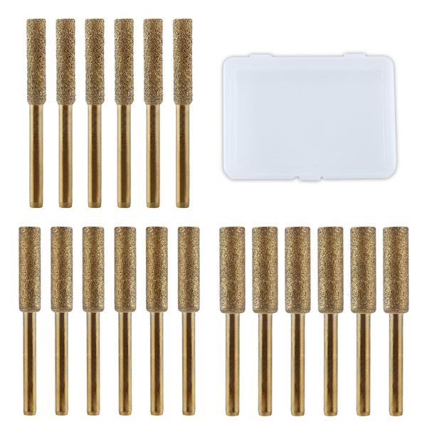 LEONTOOL 18 Pcs High Hardness Diamond Chainsaw Sharpener Bits 1/8" Shank Titanium Plated Burr Stone File 4/4.8/5 mm Burr Grinding Stone File for Chain Saw Wood Jewelry Stone (5/32",3/16",7/32")