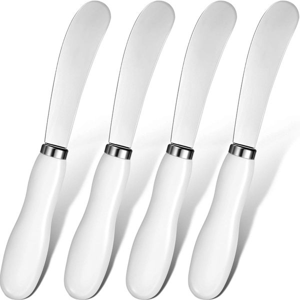 Cheese Spreader Cheese Butter Knife Stainless Steel Spreader Knife with White Porcelain Handles Multipurpose Cheese Butter Spreader Knives for Kitchen Use 5.74 Inch (4)