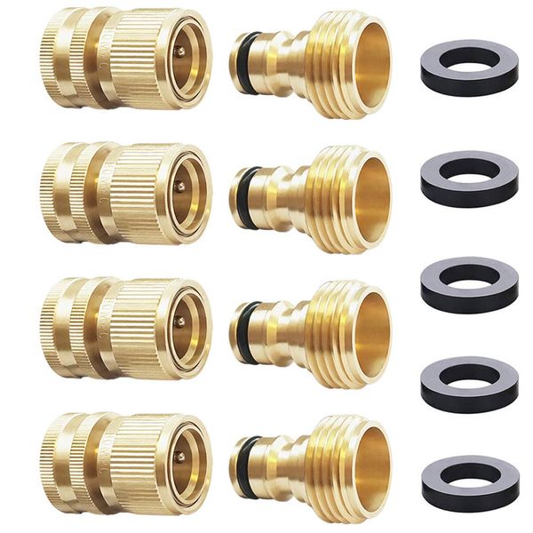 HQMPC Garden Hose Quick Connect Solid Brass Quick Connector Garden Hose Fitting Water Hose Connectors 3/4 inch GHT (4Sets)