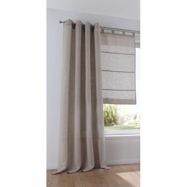 Kutti Metis Roman Blind with Tabs, 100 % Linen, White / Grey / Cream, Natural Width of Linen 45 / 60 / 80 / 100 / 120 cm x Height 140 cm