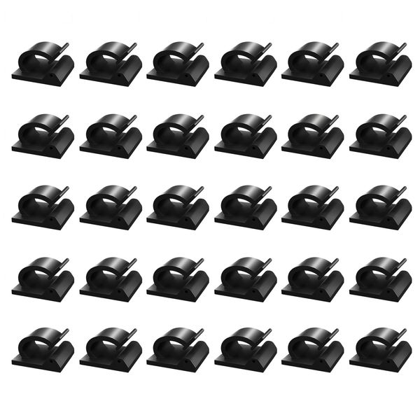 Kcmell 30 Pieces Cable Clips, Black Self Adhesive Cable Clips Cable Tidy Clips Outdoor Light Sticky Wire Clips Cable Organiser Clips with Storage Box for Car Home Office Under Desk