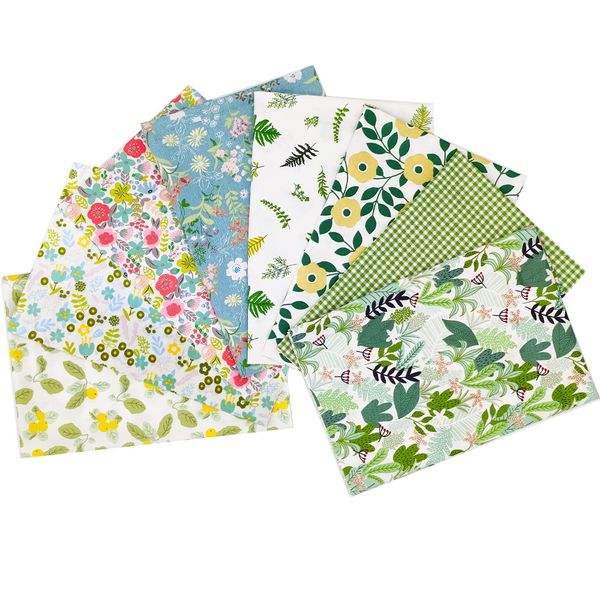 Cartisanat Quilting Fabric Bundles, 8 Pcs 19.69x19.69inches(50x50cm) Precut TOP Cotton Sewing Squares Sheets DIY Crafting Patchwork Green Floral.