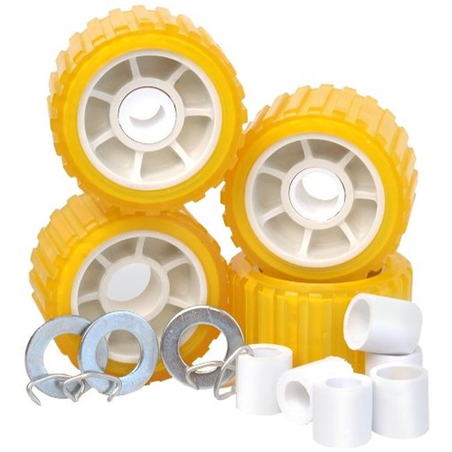 Tie Down Engineering 86144 5"" PVC Ribbed Wobble Roller Kit 4-Pk, Yellow, Standard