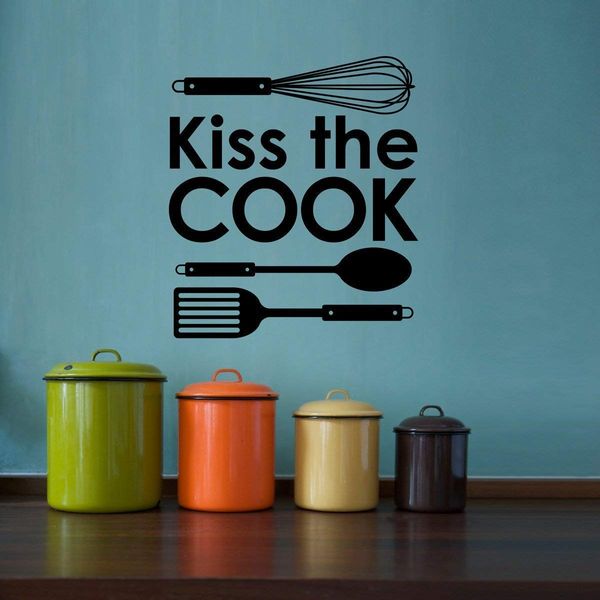 Kiss the Cook Decal - Whisk Spoon Flipper - Kitchen Wall Decor