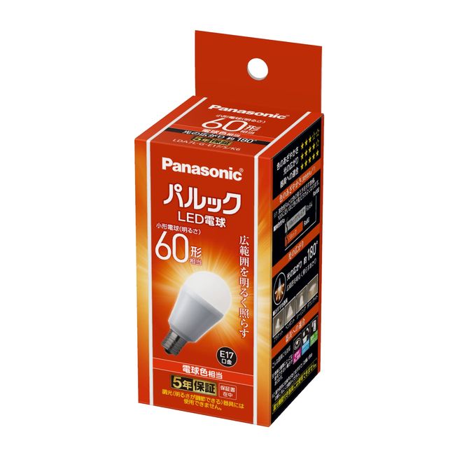 Panasonic LDA7LGE17SK6 Mini Krypton Type Parck LED Light Bulb Base E17 Bulb 60W Equivalent Bulb Color Equivalent (7.1W) Small Light Bulb Wide Light Distribution Type 1 Piece Insulation Installation