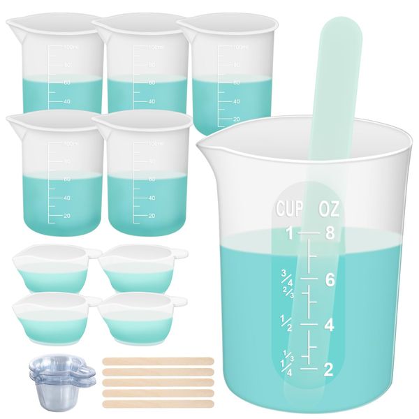 Resiners 36PCS Silicone Measuring Cups Tool Kit - 250ml/8oz &100ml Resin Mixing Cups, Silicone Stir Sticks Pipettes,Easy to Clean,Non-toxic, Durable Epoxy Resin Supplies for Molds,Paint,Jewelry Making