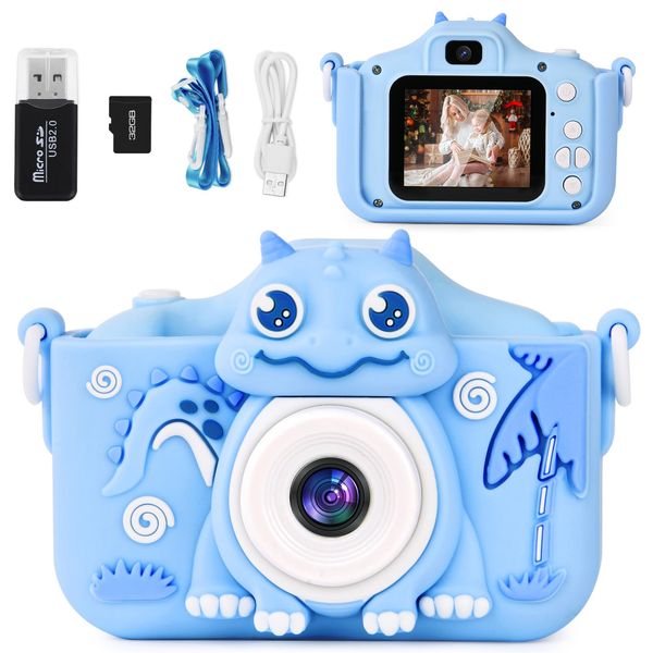 OSDUE Kids Camera, Rechargeable Kids Camera Digital Camera, for 3-12 Years Old Girls Birthday Christmas Kids Toys Gifts Selfie Childrens Camera, 1080P HD 2.0 Inch Screen with 32GB SD Card