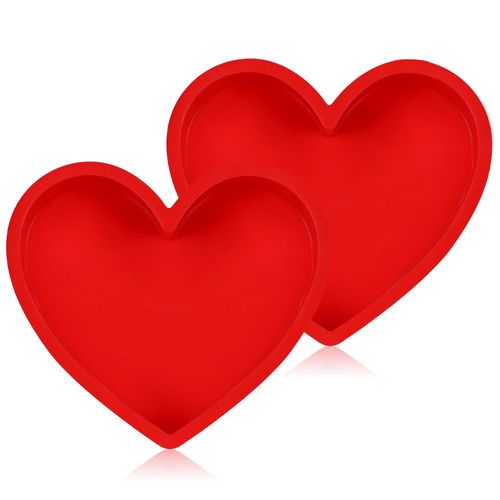 AOTASO 8 Inch Silicone Heart Shaped Cake Pans Small Heart Cake Pan Set Nonstick Silicone Heart Molds for Baking (2 Pcs, Red)