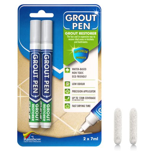 Twin Pack (LIGHT GREY) Grout Pen - Designed for restoring tile grout in bathrooms & kitchens