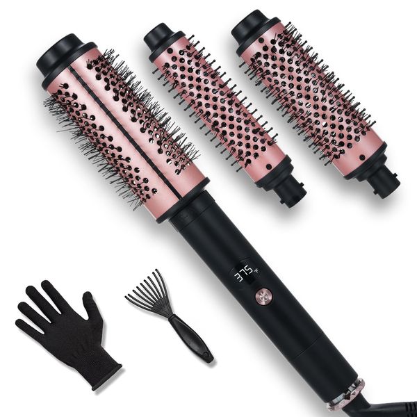 Thermal Brush, 30/38/45mm Wärmebürste, Keramik Thermobürste mit 3 Ersatzbürsten Rundbürste, 110–190 ℃ Temperaturregelung für Wurzelvolumen und lockere Locken, Heated Round Brush, Dual-Spannung