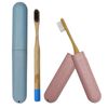 2 Wheatstraw Toothbrush Cases & 2 Bamboo Toothbrushes ~ Bulk Pack Medium Bristles (Blue & Pink)