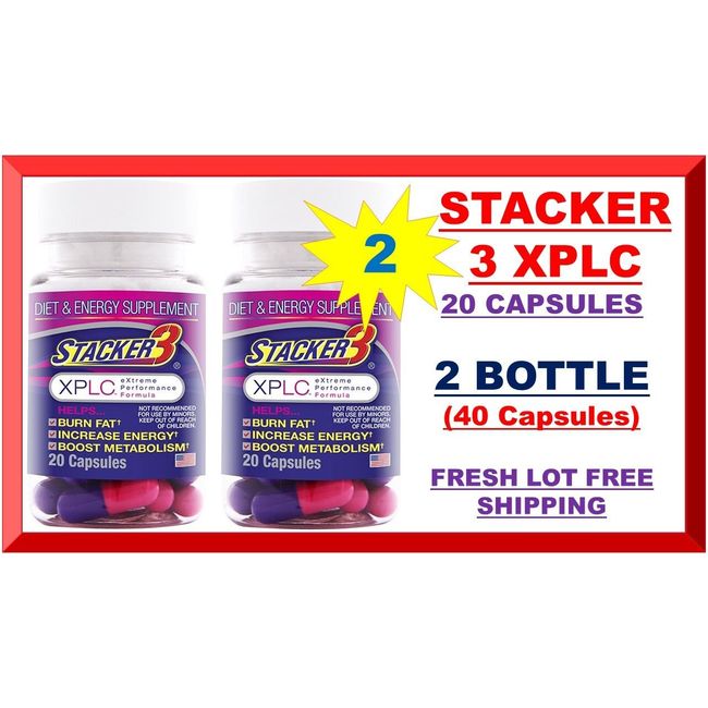 Stacker 3 XPLC Herbal Dietary 20 ct (Lot of 2 X Bottles) = 40 Capsules Exp 10/24