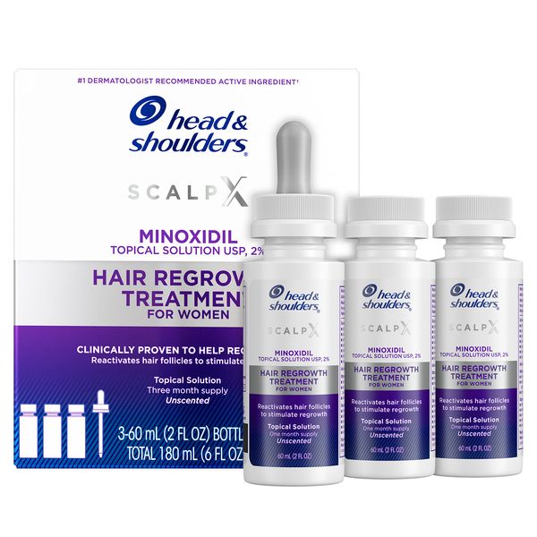 Head & Shoulders Scalp X 2% Minoxidil for Women, Hair Regrowth Treatment for Thinning Hair and Hair Loss, Topical Solution, 3 Month Supply, 2 Fl Oz Each, Pack of 3