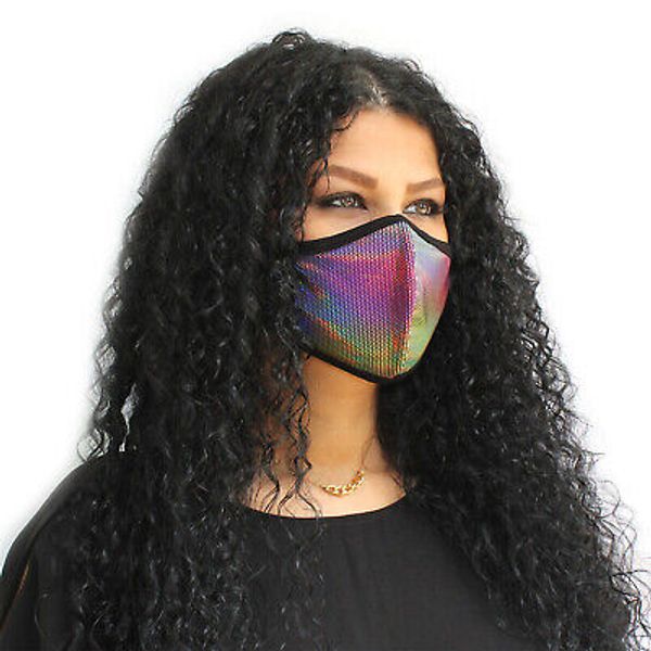 Holographic Face Mask Bling Rainbow Dance Club Spandex Face Mask Reusable Mask