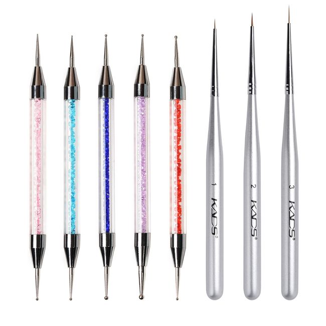 KADS 5Pcs Dotting Brushes 3Pcs Nail Liner Brushes Kit Nail Art Paint Brush Double Head Dotting Tool Nail Art Design Brush