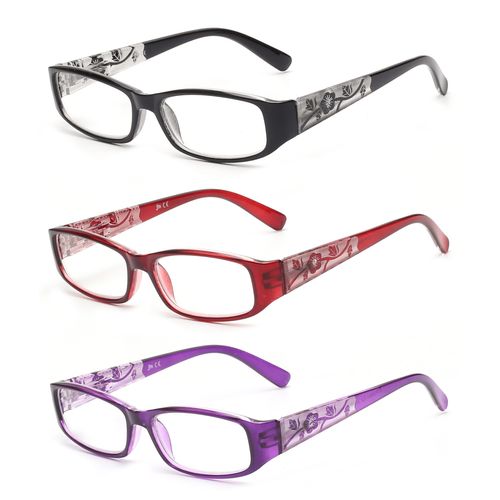 JM Reading Glasses with Spring Hinge 3 Pack Women, Lightweight Quality Vintage Readers Colorful Rectangular Glasses for Ladies +1.5 Magnifying