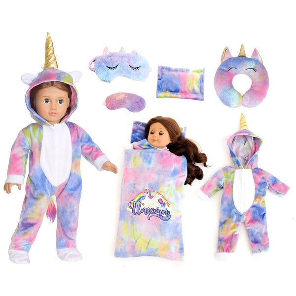 sweet dolly 18 Inch Doll Clothes Unicorn Onesie Pajamas Sleeping Bag Accessories Fits 18 Inch Doll (Doll Not Included)