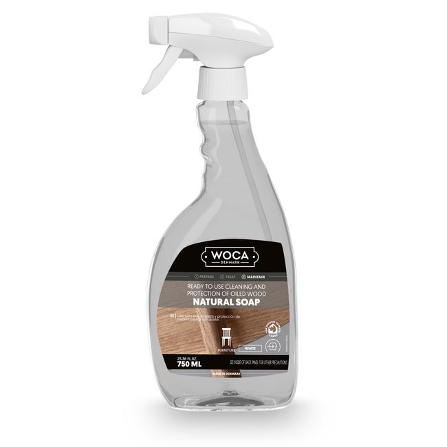 WOCA Denmark- Natural Soap Spray [750ml] White - Cleaner And Protection Of Oil & Wax Finished Wood Countertops, Cutting Boards, Furniture, Cabinets, Trim and Floors