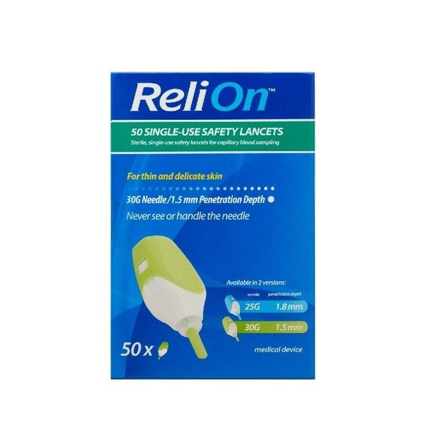 Case Of 20 ReliOn Diabetic Product 30 Gauge 2 in 1 Lancet 50 Ct (Total 1000 ct)