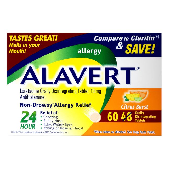 Alavert Allergy Disintegrating Citrus Burst 10mg Antihistamine 60 Tablets