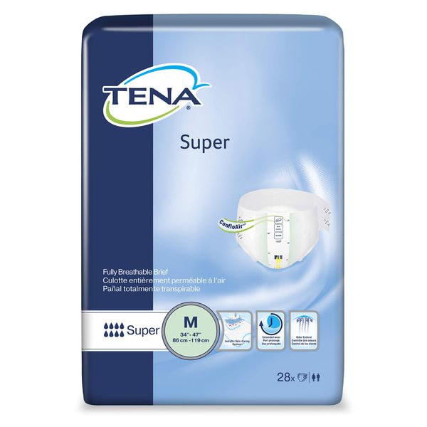 SCA Tena Super Brief [Tena Night Super Brief MD DP] 34-47 Inch Waist/Hip, Adult Unisex, Cloth-Like Backing, 1 Count, Disposable, Size 4