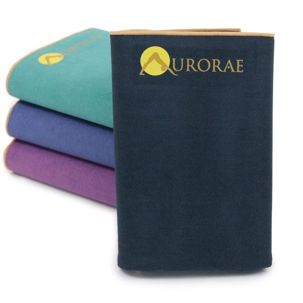 Aurorae Synergy Foldable On-the-Go Travel Yoga,Gym/Exercise Mat for Yogis on the Move with Integrated Microfiber Towel and Anti-Slip Patented 2-in-1 Technology. No Odor and No Bunching