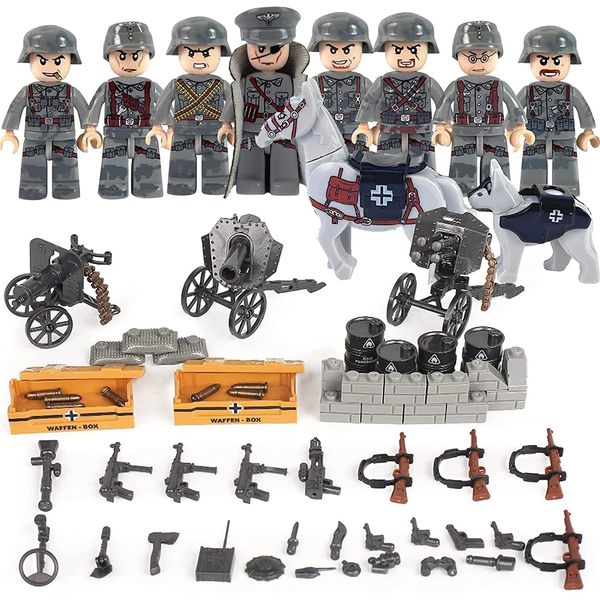 Brick Bazaar | WW2 Army Men Action Figures | German Soldiers | Army Playset | Military Gear | for Collectors and Building Block Enthusiasts | 8 Mini Figures