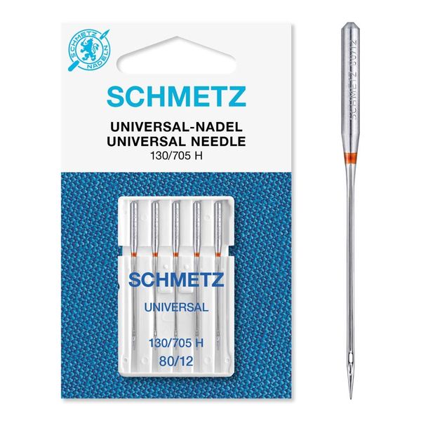 SCHMETZ Domestic Sewing Machine Needles | 5 Universal Needles 130/705 H Needle Size 80/12 | Suitable for a Wide Range of Fabrics | for on All Conventional Household Sewing Machines