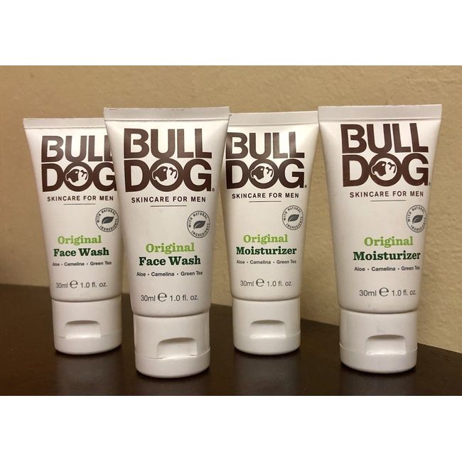 4x Bull Dog Men's Face Care Travel Size Face Wash & Moisturizer 1 oz ea