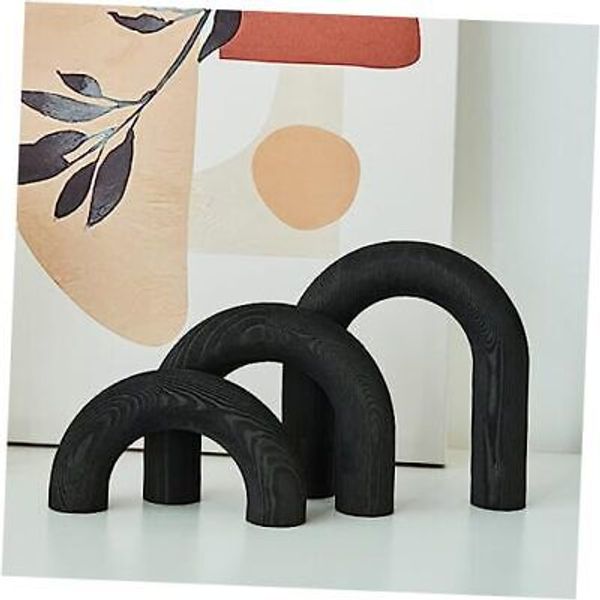 3Pcs Wood Arch Decorative Objects, Coffee Table Decor, Shelf Decor Black-2