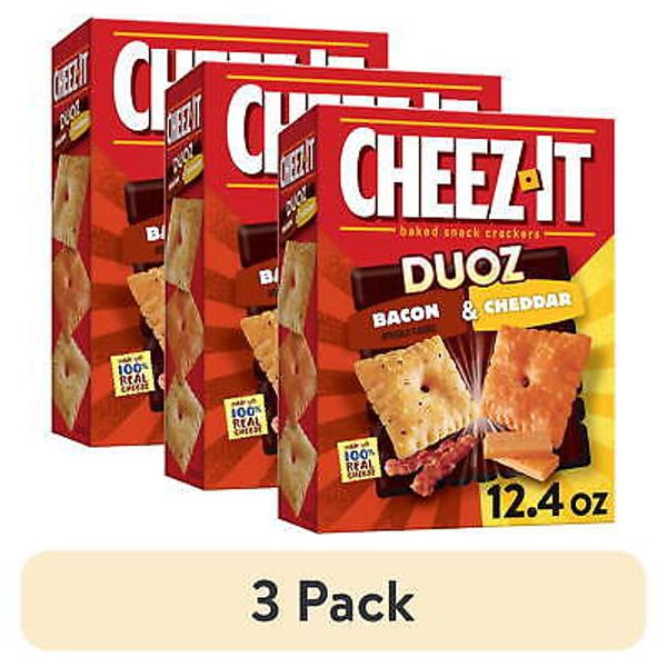 (3 pack) Cheez-It DUOZ Bacon and Cheddar Crackers, Baked Snack Crackers, 12.4 oz