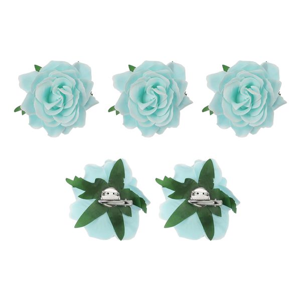 sourcing map 5 Pcs Rose Flower Hair Clips 4 Inch Flower Hair Pins Flower Brooch for Women Hair Accessories Mint Green