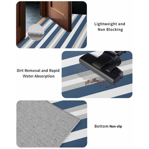 LEQIOLENNG Welcome Doormat, Modern Navy Blue Gray Striped Non-Slip Front Door Mat Absorbent Bath Mats, Watercolor Contrast Lines Kitchen Rug Entrance Rugs for Bathroom Bedroom 16x24in
