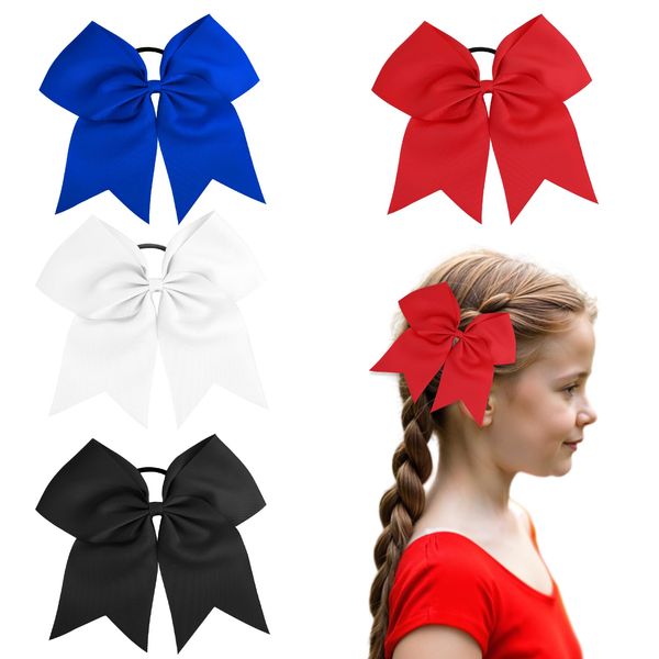 YUXIANLB Hair Bows For Women Red Bow Ribbon For Hair Jumbo Cheerleading Bow 4pcs Hair Ties For Little Girls 8" Knotbow Elastics Ties For Halloween Costumes Christmas Birthday Softball Outfit Uniform