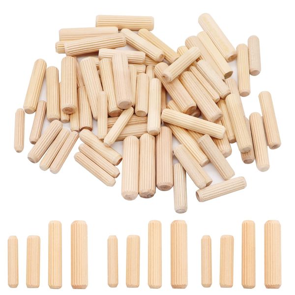 smseace 400PCS Straight Groove Wooden Dowel Pins with Tapered End with Bevel Angle, 1/4 "5/16" 3/8 "(6mm, 8mm, 10mm) Wooden Dowel Pins, Used for Crafts, Furniture, DIY Manual, Etc.MD-4S-400P