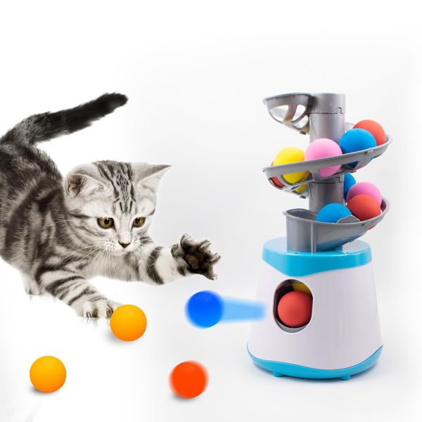 KeaJuidy Cat Toy Ball Launcher, Automatic Cat Ball Launcher with 16 EVA Bouncy Balls, Interactive Cat Toys for Indoor Cats Cat Fetch Toy Cat Ball Thrower Launcher Machine for Playing Training