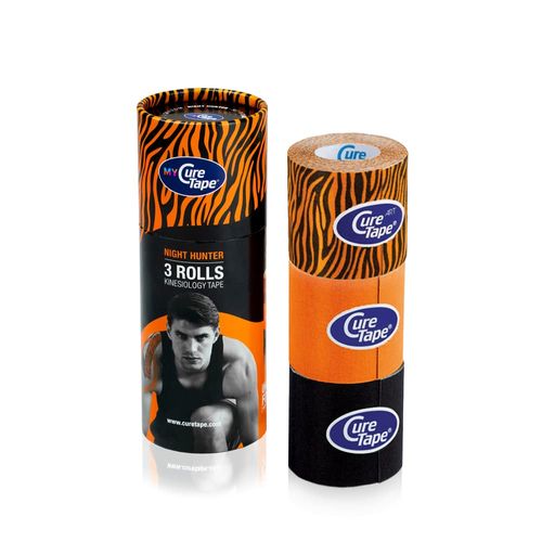 CureTape Waterproof Kinesiology Tape 3 Rolls (2"x8ft) | Orange Tiger | Latex-Free Medical Kinesiology Tape | Kinesio tape for Sports & Fitness | Kinesiology recovery tape for Extreme Sports Conditions