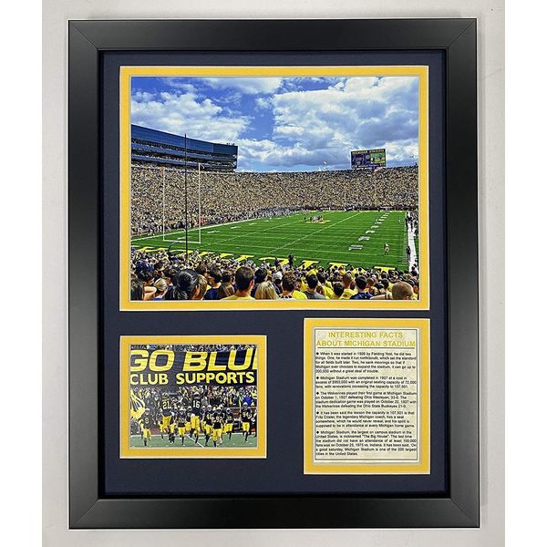 Legends Never Die University of Michigan "The Big House" Stadium Collectible | Framed Photo Collage Wall Art Decor - 12"x15" | Black